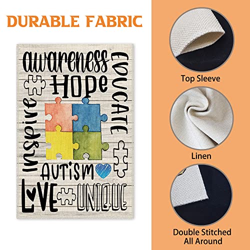 Hafhue Autism Awareness Puzzle Welcome Garden Flag Yard Indoor Outdoor Farmhouse Decorations, Hope Education I Love Autism Yard Flag, Inspirational Support Disability Equality Ally Yard Flag