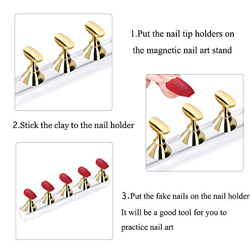 Etercycle Acrylic Nail Display Stand DIY Nail Crystal Holder Magnetic Practice Stands with Reusable Adhesive Putty Clay for False Nail Tip Manicure Tool (2 Black)