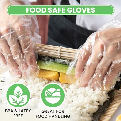 Keppi 100 pcs Plastic Gloves - BPA & Latex Free - Food Handling Gloves - Food Safe Disposable Gloves for Cooking - Bulk Food Safe Gloves - Great Fit