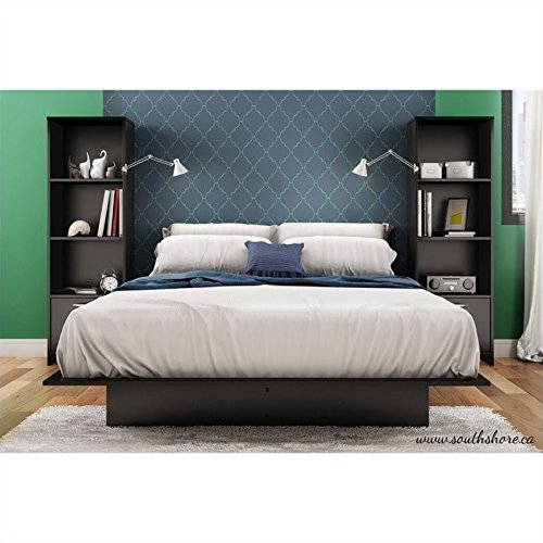 South Shore Narrow 3-Shelf Storage Bookcase with Door, Black, Pure