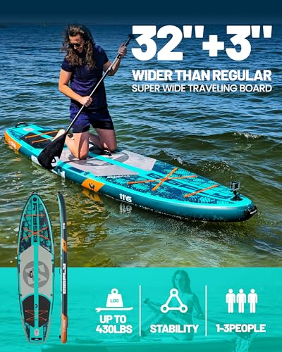 Bigfly 11'6×35" Super Wide Inflatable Stand Up Paddle Board, Ultra Stable Wide SUP for 2+1 People/Family/Big Size, Kayak Seat & Kayak Floating Paddle 4pcs
