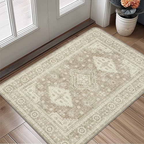 BEIMO 2x3 Rugs for Entryway, 2x3 Area Rugs Non Slip for Bedroom ,Machine Washable Ultra-Thin Print Boho Vintage Aesthetic Carpet, Low Pile Mat with Non Slip Rubber Backing, Distressed Gray