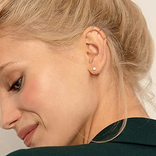 ChicSilver Opal Earrings White Gold Plated Sterling Silver Round Cut Created White Opal Stud Earrings for Women 3mm October Birthstone Small Cute Opal Jewelry