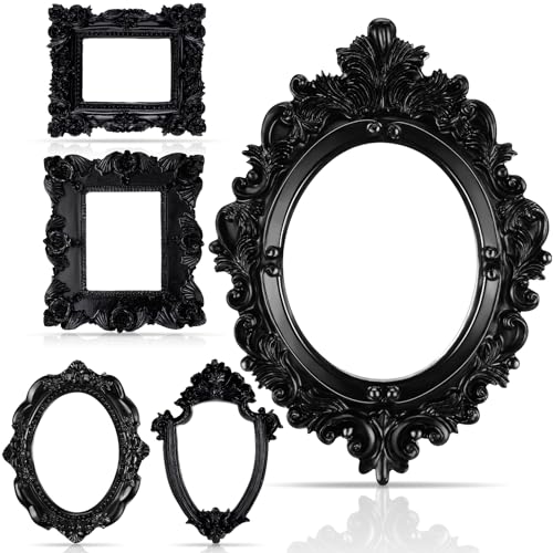 Yalikop 5 Pcs Vintage Resin Picture Frame Antique Photo Frame Table Top Jewelry Display Christmas Holiday Party Hotel Decor (Black)