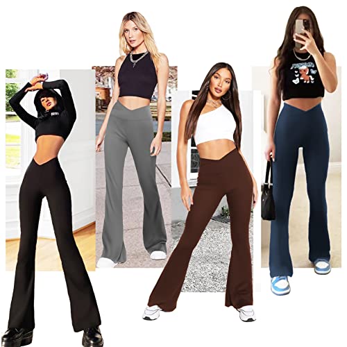 CTHH Women's Flare Yoga Pants-Crossover Flare Trousers for Women High Waisted Workout Soft Bootcut Leggings