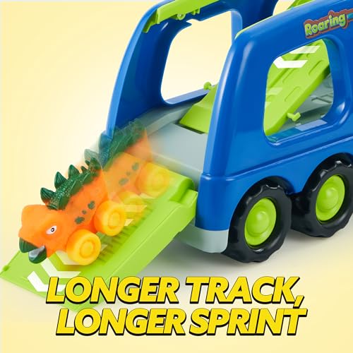 JOYIN Dinosaur Truck Toys for Kids, Kids Toys Boys Age 3 4 5, Dinosaur Car Carrier Truck Toy with 6 Dinosaur Figures Rubber Car Vehicles, Toddler Birthday Gifts with Music & Lights