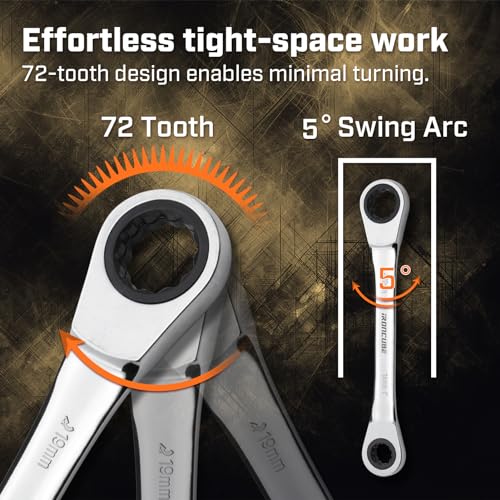 ironcube 7 in 1 Ratcheting Wrench Set With Box, Double Box End Wrench Set, 72 Tooth Gear, CR-V Steel, 8-19mm(Metric)