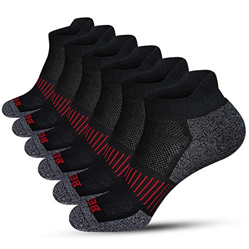 BERING Men's Ankle Socks Thick Cushioned Athletic Socks for Running, Walking, Workout, Black, Size 9-12, 6 Pack