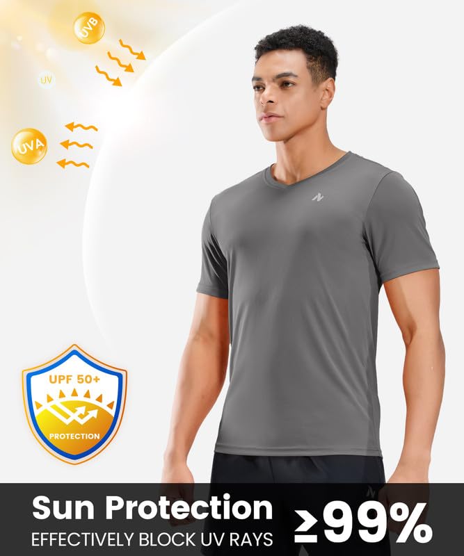 Nepest Workout Shirts for Men Short Sleeve Quick Dry Athletic Gym Active T Shirt Moisture Wicking Performance Polyester Dark Grey L