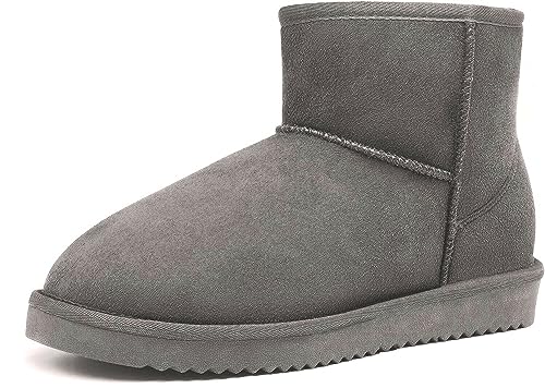 TruFox Womens Winter Boots Classic Faux Fur Lined Slip On Ankle Boots, Grey, 5