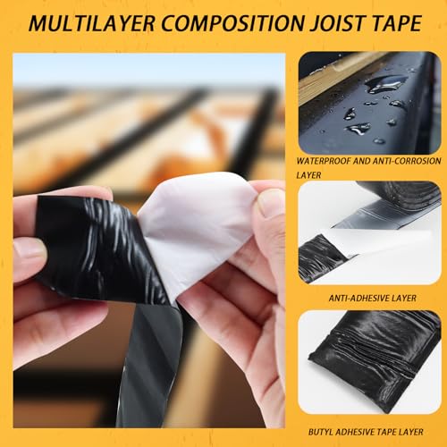 Heelos Butyl Joist Deck Tape 4"×50,1 Pack Weather-Resistant Deck Joist Tape Waterproof Flashing Tape, Self-Adhesive Joist Tape Decking for Wood Decks Joist Beams Roof