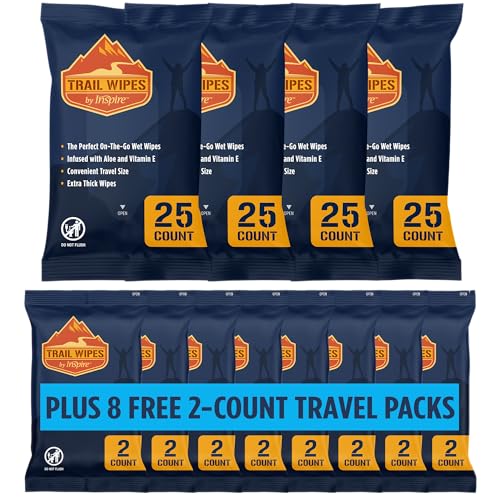 Inspire Trail Wipes | Camping Wipes Body Wipes Adults | Biodegradable Wipes For Camping, Travel, Gym With Aloe And Vitamin E | No Rinse Bathing Shower Wipes Women Or Men (100 Count (4 Packs Of 25))