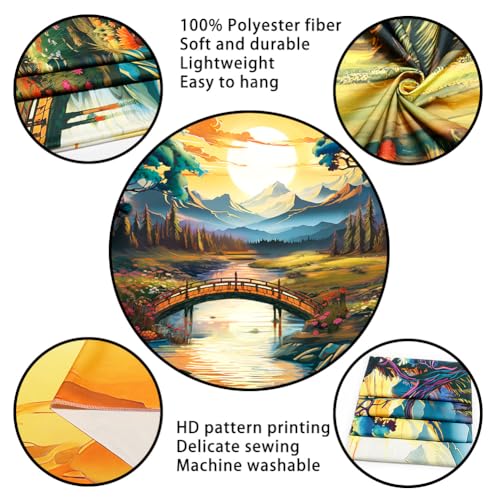 Racunbula Trippy Mountain Tapestry Sun Forest Tapestry Floral Plant Tapestry Nature Landscape Wall Tapestry Mystic River Tapestry Wall Hanging for Bedroom