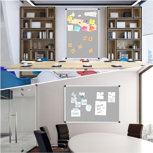 XBoard Grey Fabric Bulletin Board 36 x 24 inch, Wall Mounted Fabric Message Notice Board 3' x 2' with Sliver Aluminum Framed for Home Office School