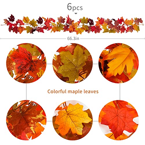 PARTY JOY 6PCS Black Red Leaf Garland, 5.6Ft Halloween Garland Artificial Maple Leaf Autumn Garland Hanging Fall Vines Table Decorations for Thanksgiving Front Door Decorations Fall Decor