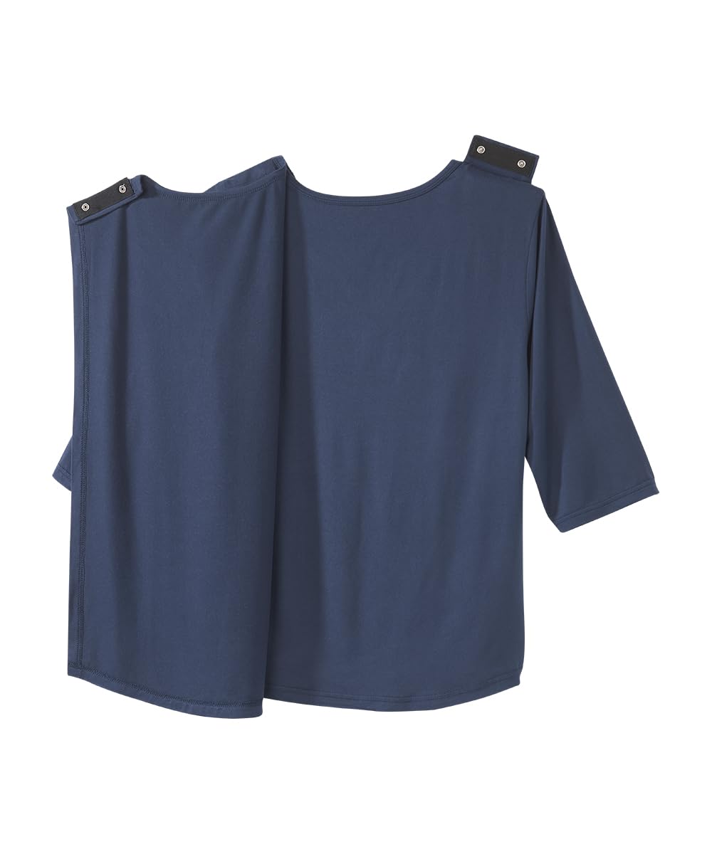 Silverts Women's Open Back Vneck Embellished Top - Adaptive Clothes for Elderly Seniors - Wheelchair Surgery Recovery Shirt - Bedridden Patient Comfort Post Surgical Clothing - Indigo LGE