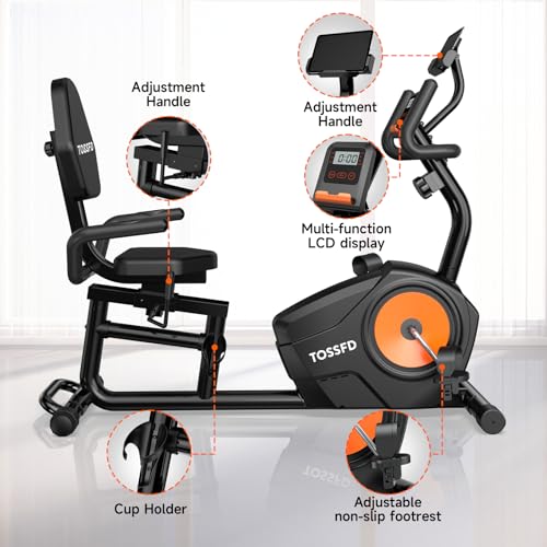 XVGVSV Recumbent Exercise Bike, Recumbent Stationary Bike for Home, Recumbent Bike with 400LB Weight Capacity Whisper-Quiet 16 Levels Magnetic Resistance Heart Rate Handle and Multi-Function LCD Comfortable Seat (Orange-Plus)