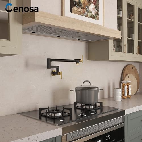 CENOSA Pot Filler Faucet Black and Gold Commercial Wall Mount Stove Faucet Wall Mount Kitchen Sink Pot Filler Facuet