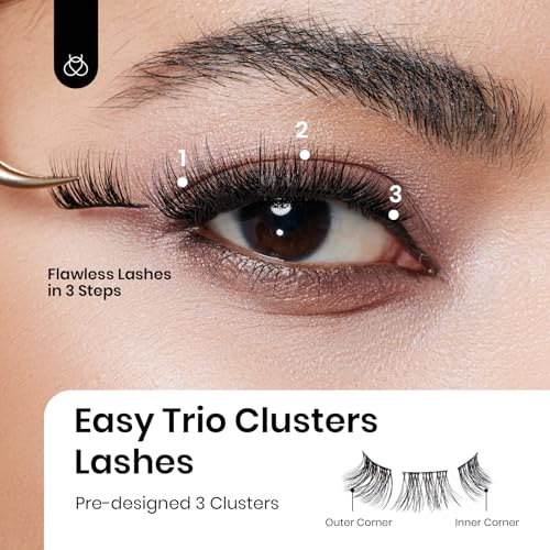 Beetles Easy Lashes False Eyelashes Essential Collection 5 pairs of Mixed Super Natural with tweezers Wispy Fluffy Fake Lashes for Women Strip Lashes Eyelash Extension Kit Faux Mink Eyelashes 14 mm 3D