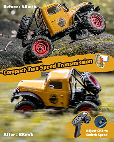 WOWRC RC Car 1/24 Remote Control Car, FCX24 Power Wagon 4WD RC Crawler Two-Speed Shift, RC Rock Crawler 8Km/h with Portal Axle Metal Gears for Boys Girls and Adults, Blue