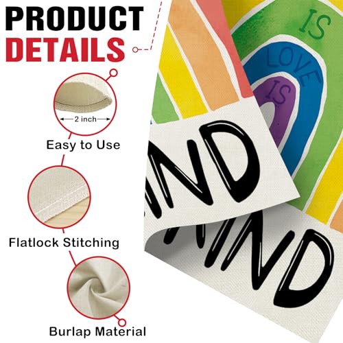 Dyrenson Love is Love Rainbow Decorative Garden Flag, Be Kind LGBTQ Gay Lesbian Heart Yard Outside Pride Month Home Decoration, LGBT Bisexual Pansexual Burlap Outdoor Small Decor Double Sided 12 x 18