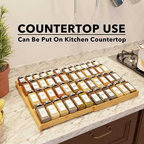 SpaceAid Bamboo Spice Drawer Organizer, (Need 3" Deep Drawer) Expandable 4 Tier Spices Rack for Cabinet, Kitchen Seasoning Storage Insert (Jars Not Included, From 12" to 23" Wide)
