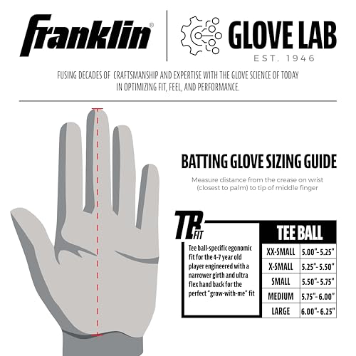 Franklin Sports Grow to Pro Youth Batting Gloves - Black/White - XX-Small