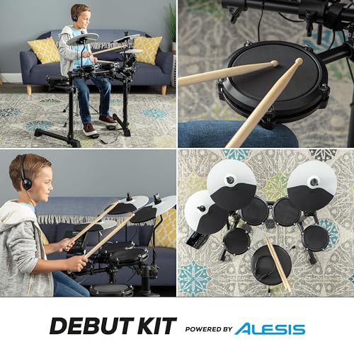 Alesis CompactKit 4 – Tabletop Electric Drum Set with 70 Electronic and Acoustic Drum Kit Sounds, 4 Pads, and Drum Sticks
