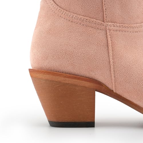 KaroNairy Women Cowboy Boots Faux Suede Embroidered Pointed Thick Heeled Western Wide Calf Cowgirl Ponited Toe Mid Calf Boots Blue12