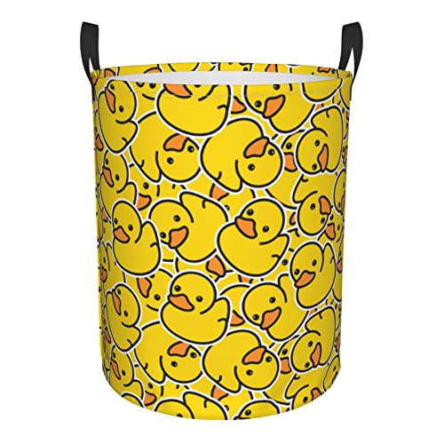 Gbuzozie 38L Round Laundry Hamper Cute Rubber Ducky Storage Basket Waterproof Coating Yellow Cartoon Ducks Organizer Bin For Nursery Clothes Toys