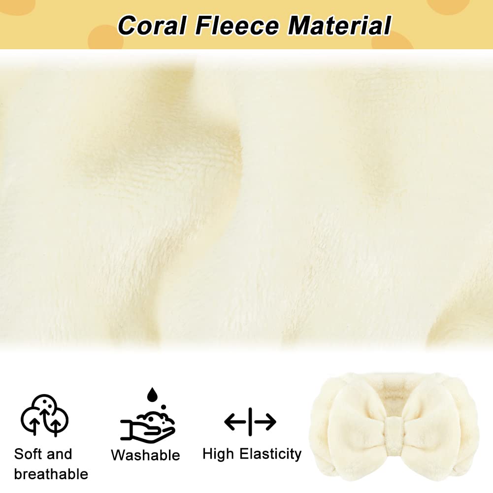Shintop Spa Headband Soft Carol Fleece Makeup Headband with Cute Bow Elastic Hairand for Washing Face Skincare Facial Mask Bath Gift(Creamy White)
