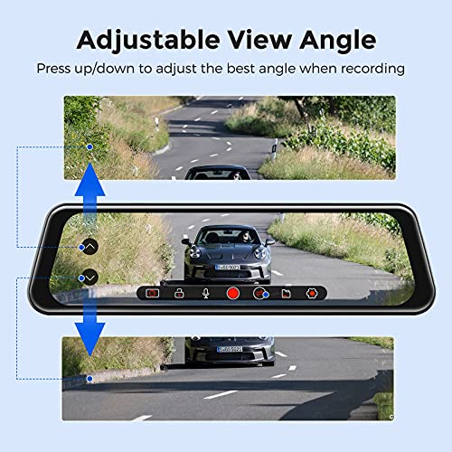 AZDOME PG02S Rear View Mirror Dash Cam, 10" Touch Screen 2.5K Front and 1080P Rear Dash Cam, IP68 Waterproof Backup Camera for Car, Night Vision, 24H Parking Monitor Loop Recording, Parking Assistance