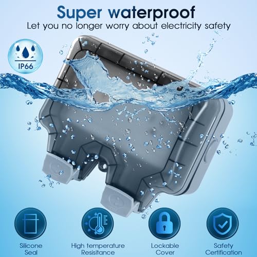 XINYIELE Outdoor Outlet Box Waterproof,Outdoor Power Outlet Box,Waterproof Ip66 Power Outlet,Outdoor waterproof socket,15A 250V Outdoor Plug Socket, in Use Outdoor Outlet Cover (Double Plug Socket)