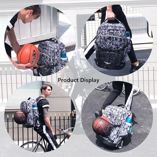 NEW TILAMI Rolling Backpack 19 inch Teens Rolling Backpack Cute Wheeled Computer Laptop Backpack Bookbag Roller Travel Bag College with Sneakers Bag, Yellow Graffit