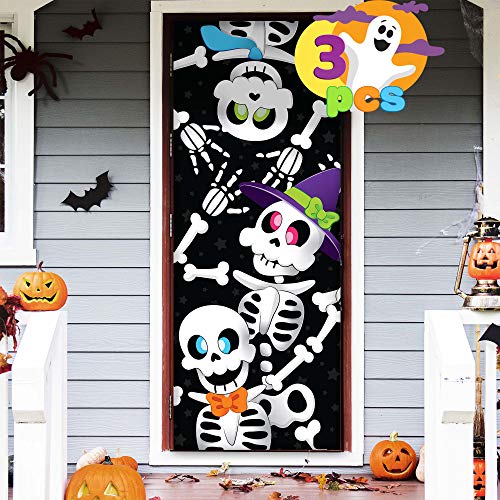JOYIN 3 Pcs 30”x72” Door Cover Covers Halloween Decorations Indoor Door Home Decor Haunted House Halloween Stickers Party Supplies Favors Garage Door Window Wall Cover Cute Skeleton Family