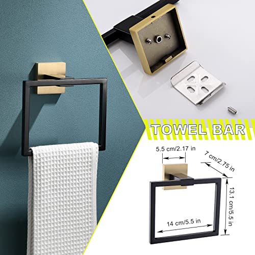 Bathroom Towel Bar Holder Sets Black and Gold 4-Piece Bathroom Hardware Set Stainless Steel Bath Accessories Kit. Wall Mounted,23.6 Inch
