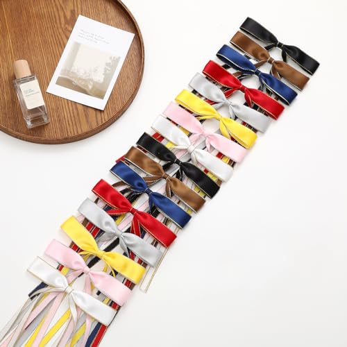 WORTL 10 PCS Satin Hair Accessories: Double Hair Ribbon Ponytail Holders, Metal Hair Clips and Bows for Women and Girls in Black and White