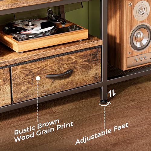 Huuger TV Stand for 65 70 75 Inch TV, Entertainment Center with Power Outlets and LED Lights, TV Console for Living Room, Media Console with Drawers and Shelves, Black