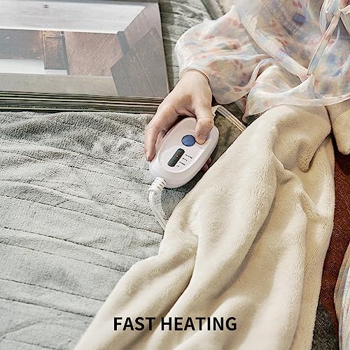 JET'S HOME Heated Blanket 50"x60" - ETL&FCC Certified Flannel Electric Blanket Throw Machine Washable Heating Blanket with 5 Heating Levels 3 Hours Auto-Off Overheating Protection (Blue)