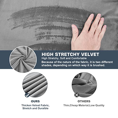 NeColorLife Velvet Chaise Cushion Cover Sectional Sofa Cover Couch Covers Thick Couch Cushion Cover with Elastic Band for Both Left/Right Sectional Couch (1PC Chaise Lounge Cushion Cover,Grey)