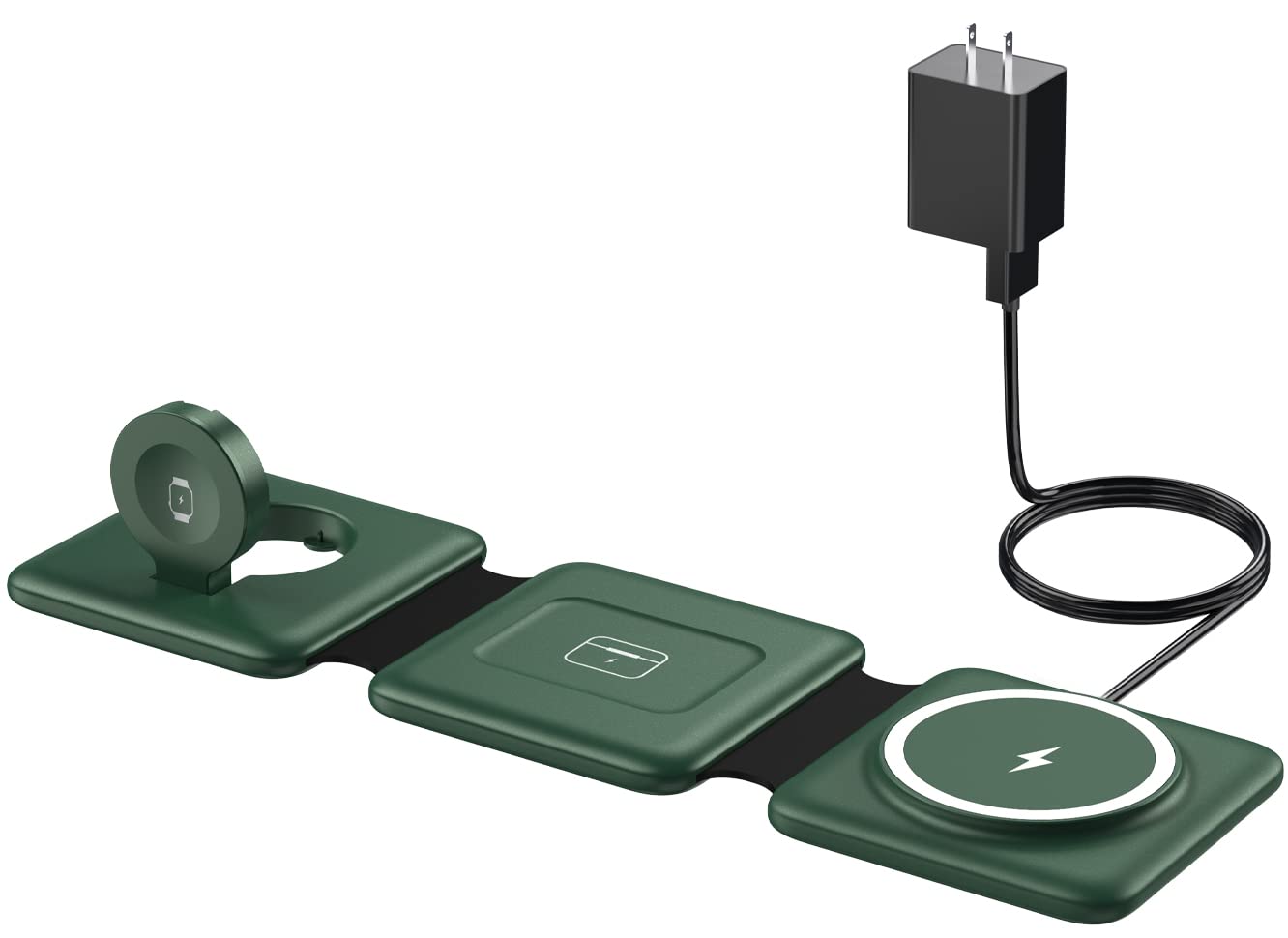 Iseyyox 3 in 1 Wireless Charger for iPhone - Foldable Charging Station Travel Charging Dock for iPhone 14 13 12 Pro Max Plus Watch & Airpods, Green (CW340)