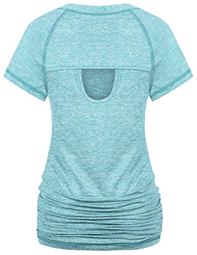 Ninedaily Spring Tops for Women 2025 Trendy, Womens Workout Top Running Yoga Shirt Summer Short Sleeve Casual Tunic (Aqua, Small)