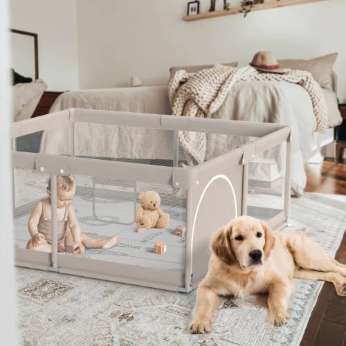 Baby Playpen,Playpen, Playpen for Babies and Toddlers, Play Pen for Kids, Play Pens for Babies and Toddlers for Apartment (47 * 47 inch Grey with mat)