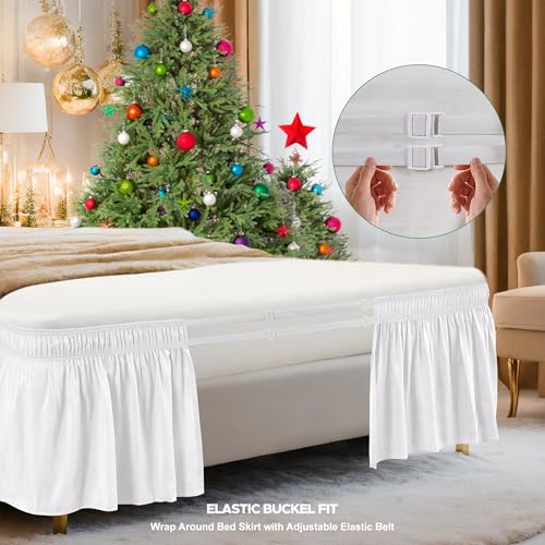 Biscaynebay Wrap Around Bed Skirts for Twin & Twin XL Beds Short Drop of 12", Sage Adjustable Elastic Dust Ruffles Easy Fit Wrinkle Resistant Silky Luxurious Fabric Machine Washable
