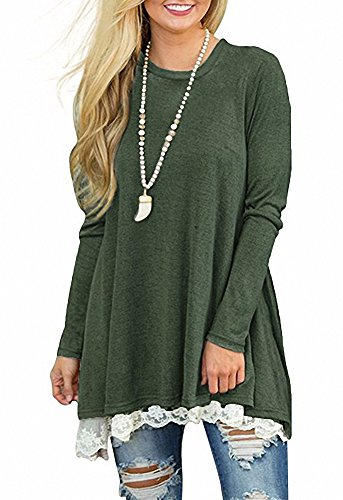 Afibi Women Lace Long Sleeve A-line Swing T-shirt Loose Tunic Top Blouse (Medium, Purple)