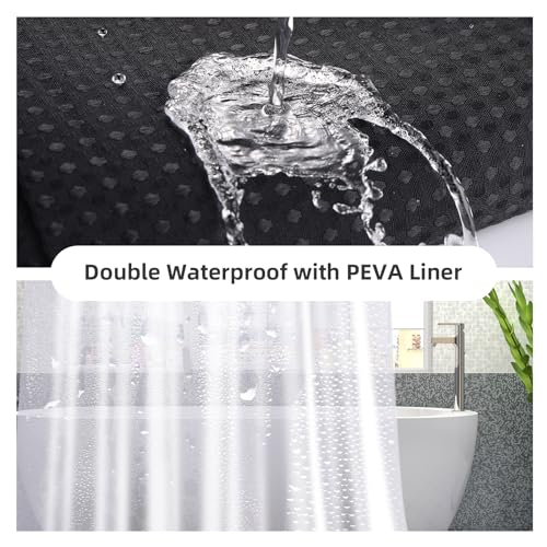 LaCyan 3 in 1 Waterproof Waffle Weave Shower Curtain and Clear Liner Set with 12 Stainless Steel Hooks Double Sided for Bathroom 72 Inches Heavy Duty Polyester Fabric Shower Curtains 72x72