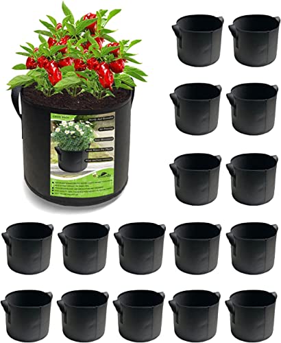 Smirdx 16 Pack 3 Gallon Plant Grow Bags with Handles, Washable Fabric Pot, Durable Reusable Raised Garden Bed for Vegetable, Easy Move Planting Container for Potato, Carrot, Onion, Tomato