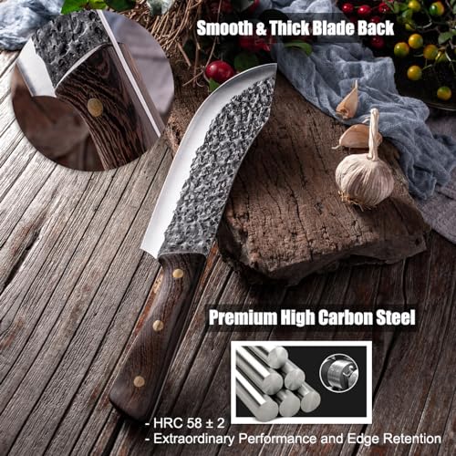 ROCOCO Butcher Knife for Meat Cutting Hand Forged 7" Sharp Full Tang Kitchen Meat Cleaver Cooking Knives for Home Outdoor Camping BBQ Christmas Father's Day Gift Idea Men