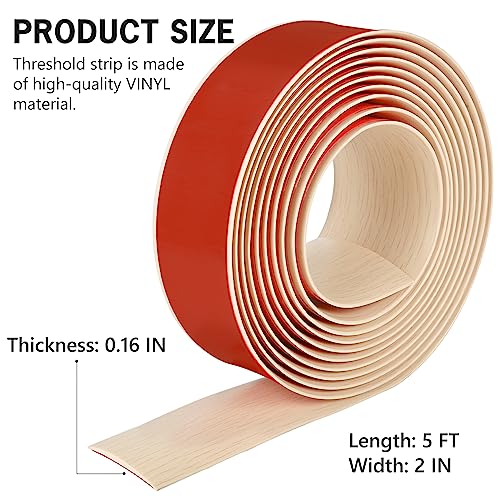 5Ft Floor Transition Strip Self Adhesive Vinyl Cover Floor Strip Flat Divider Transition Strip Wood Grain Design for Laminate Floor Gaps and Doorway Transitions (5Ft x 2 Inch, Light Brown)
