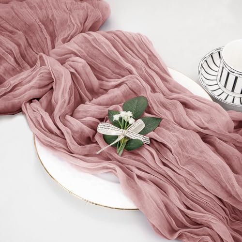 Jevix Cheesecloth Table Runner 10ft Dustyblue Table Runner Boho Gauze Fabric Table Runner for Baby Shower,Bridal Shower Decorations,Wedding Thanksgiving,Christmas Birthday Decor(1 Pack 35x120)
